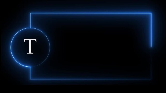 Colorful glowing neon T text icon animation. Square rectangle picture frame with one tone neon color motion graphic on isolated black a background. neon text T, icon, 4k video black background.4k