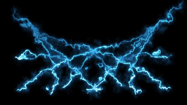 Electric lightning flash thunderstorm animation with glowing blue energy, dynamic discharge sparks, powerful strike bursts, hand-drawn comic explosion and storm transition effects for videos 4K