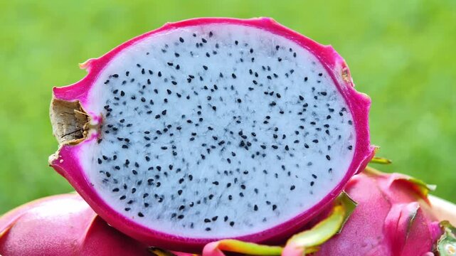 Ripe red dragon fruit placed in a bowl under natural light	