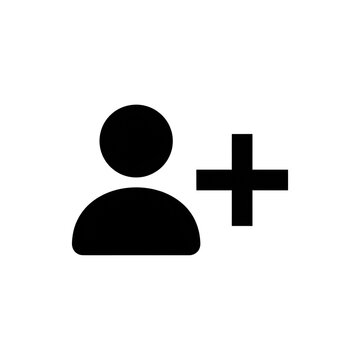 Black add user profile icon for new account creation and social media friend requests.