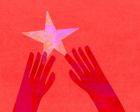 Hands reaching for star representing optimism and positivity