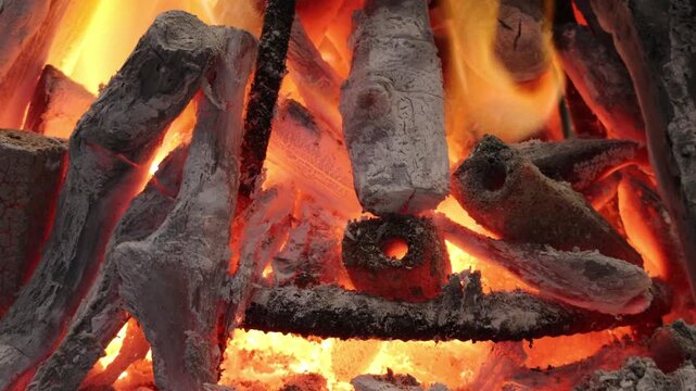 Close-Up of Burning Binchotan Charcoal Fire