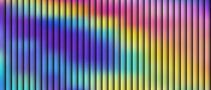 Holographic vertical stripes background with iridescent rainbow colors. Abstract metallic gradient texture with colorful parallel lines. Vibrant neon light effect for modern digital design.