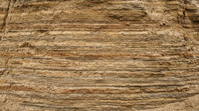 Detailed view of sedimentary rock layers showing natural geological strata patterns in a vertical cliff face formation