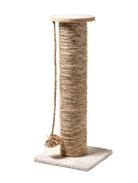 A sturdy cat scratching post covered in durable sisal rope, designed to satisfy feline instincts and provide entertainment