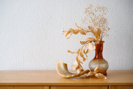 Religion image of Shofar, Tallit and Torah religious symbols. Rosh hashanah