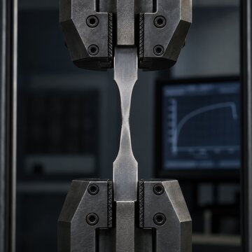 Metal specimen stretching between grips in a tensile test