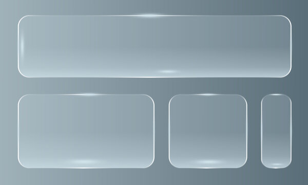 A collection of blank rectangular and square ui elements featuring a modern frosted glass effect for digital interface design projects