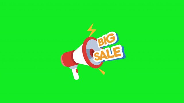 Animated big sale megaphone sticker with a bold BIG SALE callout and lightning spark for flash sale promos ecommerce banners and social media ads