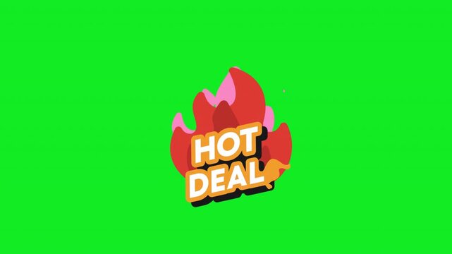 Animated hot deal sticker with a burning flame and drifting embers around a HOT DEAL headline for flash sales limited time offers and product tags