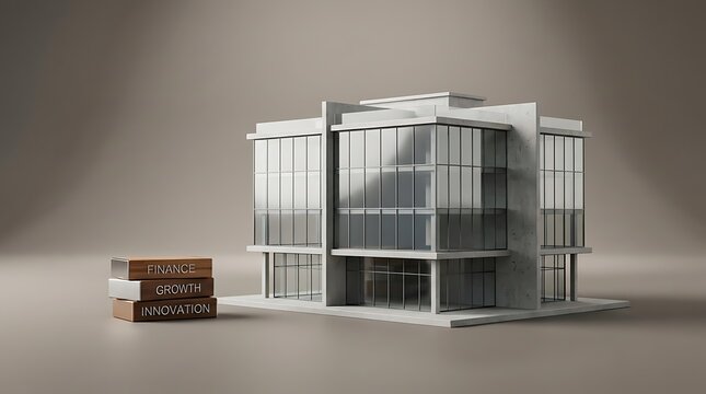 Commercial real estate model for 504 loan with blocks representing finance, growth, and innovation