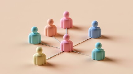 Obraz premium Strategic planning symbolic people distribution organizational chart business modeling management process visual communication flat design side view consulting theme 3D render colored pastel. 