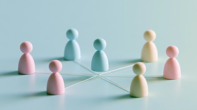 Strategic planning symbolic people distribution organizational chart business modeling management process visual communication flat design side view consulting theme 3D render colored pastel. 