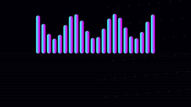 Animated neon audio equalizer spectrum bars on dark background