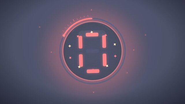 Countdown timer animation with seven segment display and circular progress ring urgency and limited time offer concept motion graphic