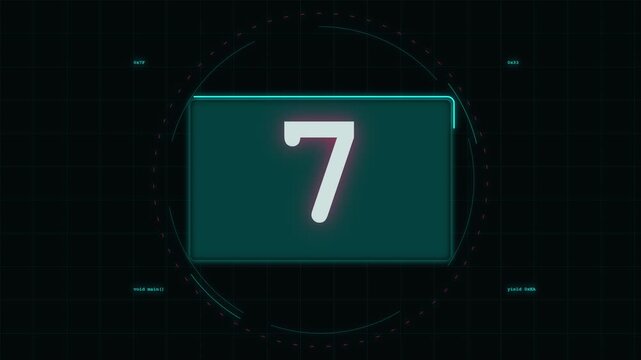 Digital countdown timer animation with HUD elements