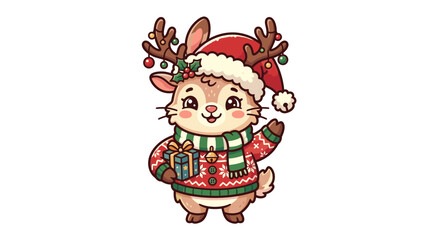 Fototapeta premium Cute Cartoon Bunny Reindeer Christmas Character