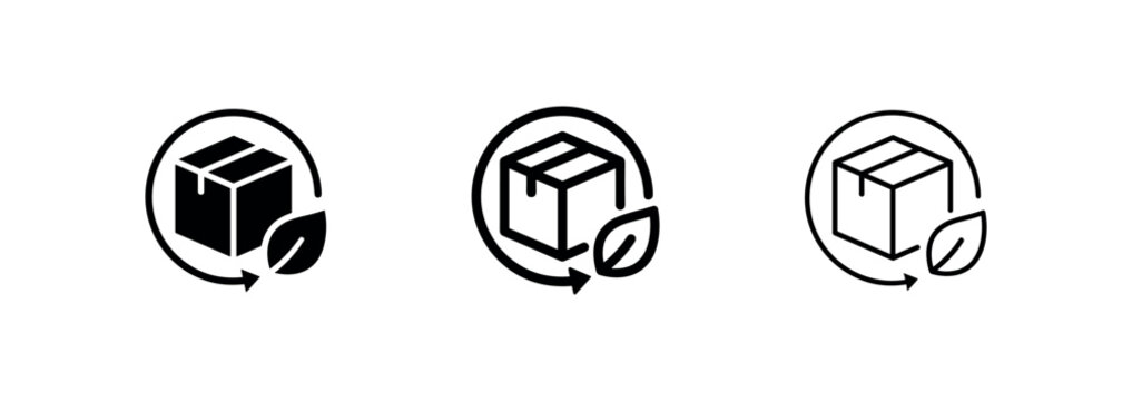 Sustainable delivery and eco-friendly packaging icon set