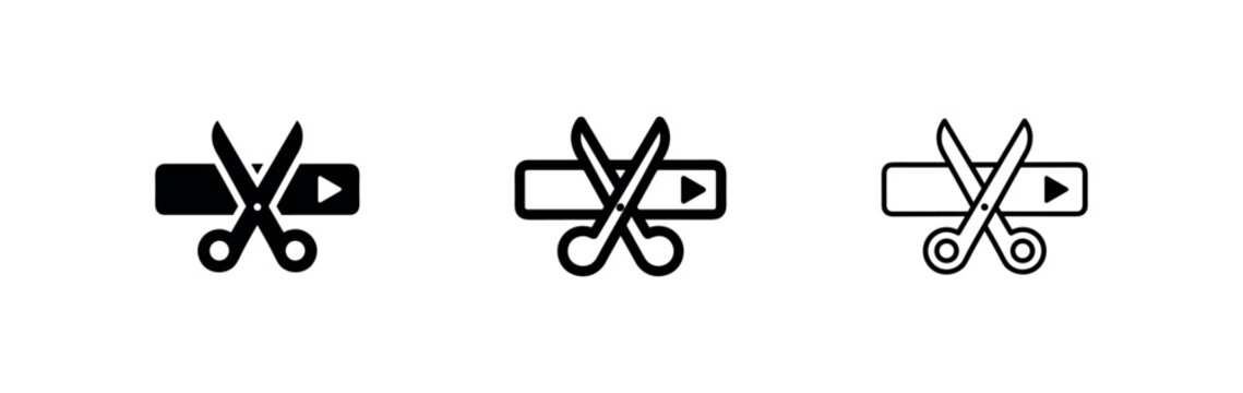 Video editing timeline and film cutting icons