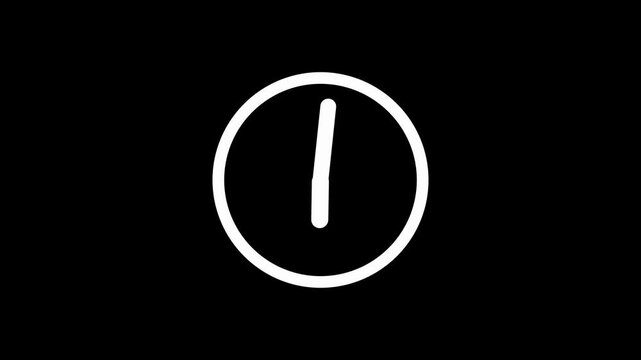 Minimalist white neon clock icon animation set with rotating clock hands on black background. Abstract modern time passage, schedule, deadline, countdown, minute, hour, ticking time management, tempo