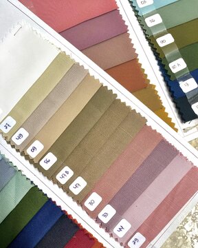 Textile fabric color swatches sampler catalog for fashion and interior design