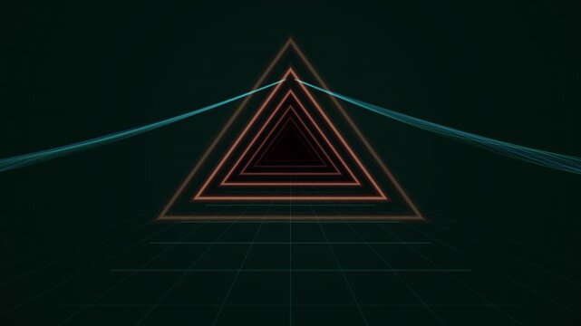 Retro Synthwave Neon Triangle Portal Grid Motion Loop