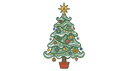 Naklejka premium Decorated Christmas Tree with Star and Ornaments