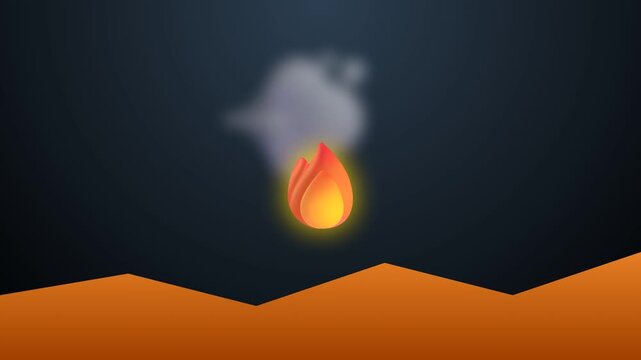 Animated campfire burning on dark background with rising smoke.