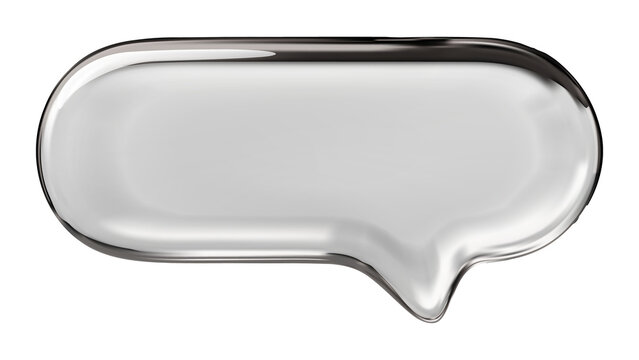 A shiny metallic chrome speech bubble icon isolated on a white background.