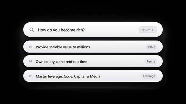 Minimal Search Engine Results for Wealth Query. 4K Alpha Channel