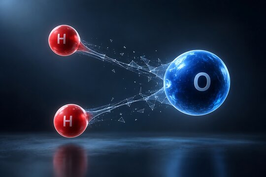 Glowing Water Molecule with Hydrogen and Oxygen Atoms