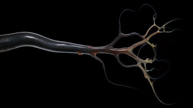 Detailed Close-Up View of a Black Eel's Tentacle-Like Appendages Against a Stark Black Background