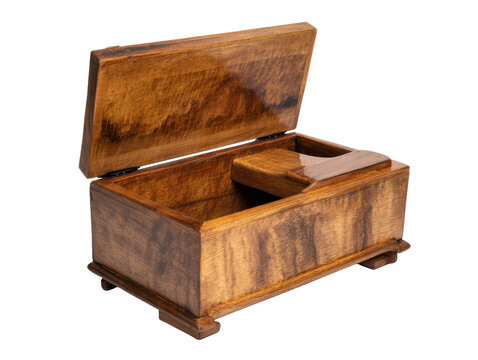 A beautifully crafted wooden container, showcasing rich wood grain and a smooth, lustrous surface, perfect for storing treasures