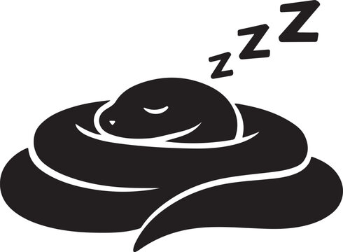 Sleeping snake curled up silhouette with zzz letters representing rest and dormancy vector art.