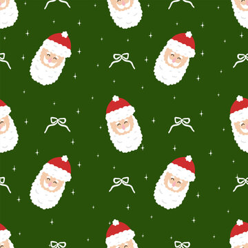Nice seamless pattern with Santa Claus laugh and bow.