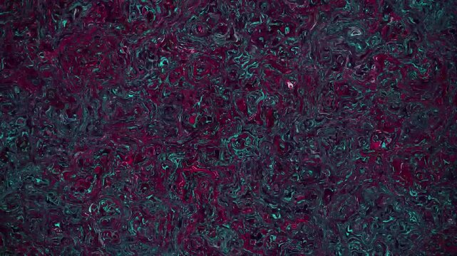 Abstract liquid marble motion background with swirling red and teal patterns loop