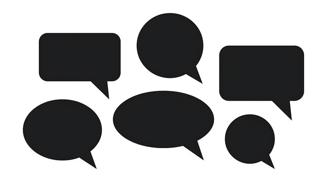 Set of black speech bubble icons on a white background.