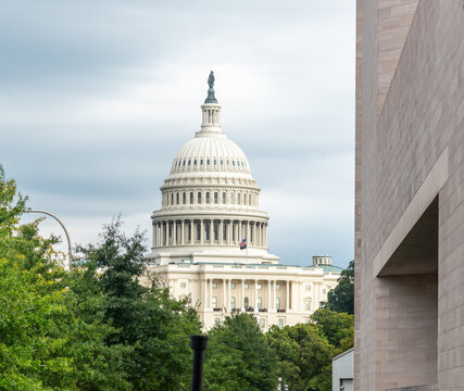 United States Capitol dome under an overcast sky in Washington DC