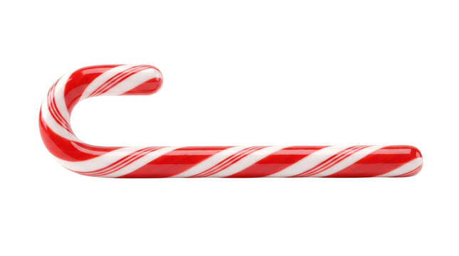 Traditional red and white striped peppermint candy cane as isolated on transparent background