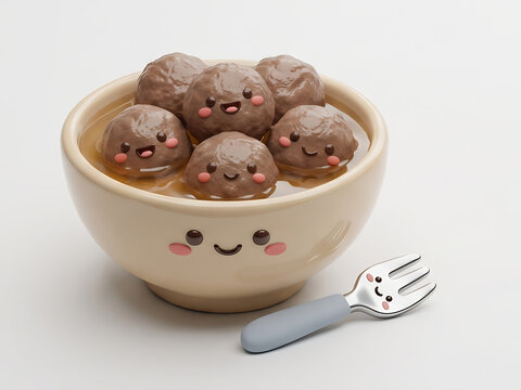 cute kawaii bakso with a smilling face