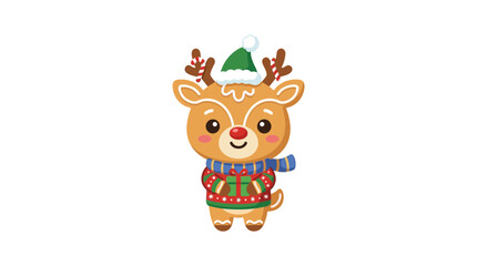 Fototapeta premium Cute Cartoon Reindeer Isolated on Transparent Background