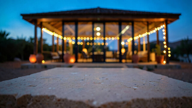 Polished Travertine Limestone Ledge on Exclusive Infinity Pool Deck Overlooking Twilight Skyline Lux