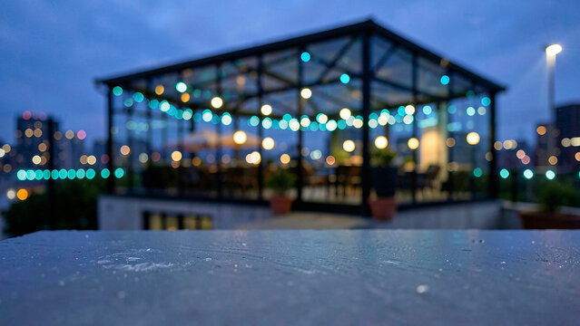 Weathered Reclaimed Pine Wood Tabletop on Modern Penthouse Balcony Bar with Glass Railings Luxury Ci