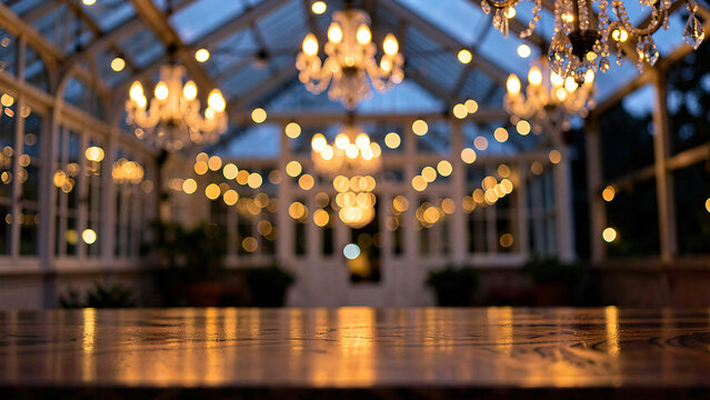 Terrazzo Tabletop With Embedded Marble Flecks on Chic Rooftop Lounge with Ambient Warm Uplighting Lu