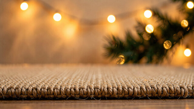 Jute placemat empty a woven jute runner over wood as a festive mockup