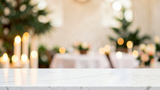 Calacatta a White Marble Counter Completely Empty for Autumn Event Reception