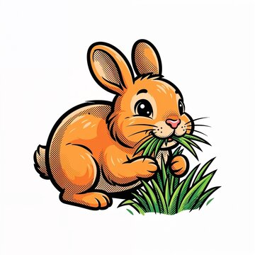 Rabbit nibbling on grass 
