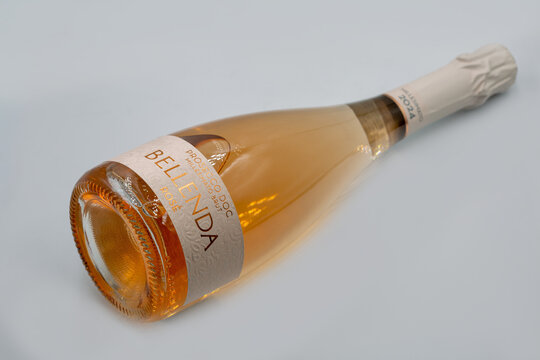 Bellenda Prosecco DOC Millesimato Brut Rose closeup on white.