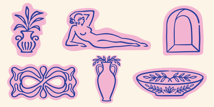 vintage hand drawn fachion and beauty illustration set
