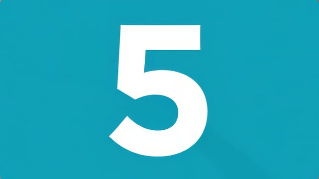 White number five displayed clearly in a bold typography style against a vibrant solid teal background graphic design element
